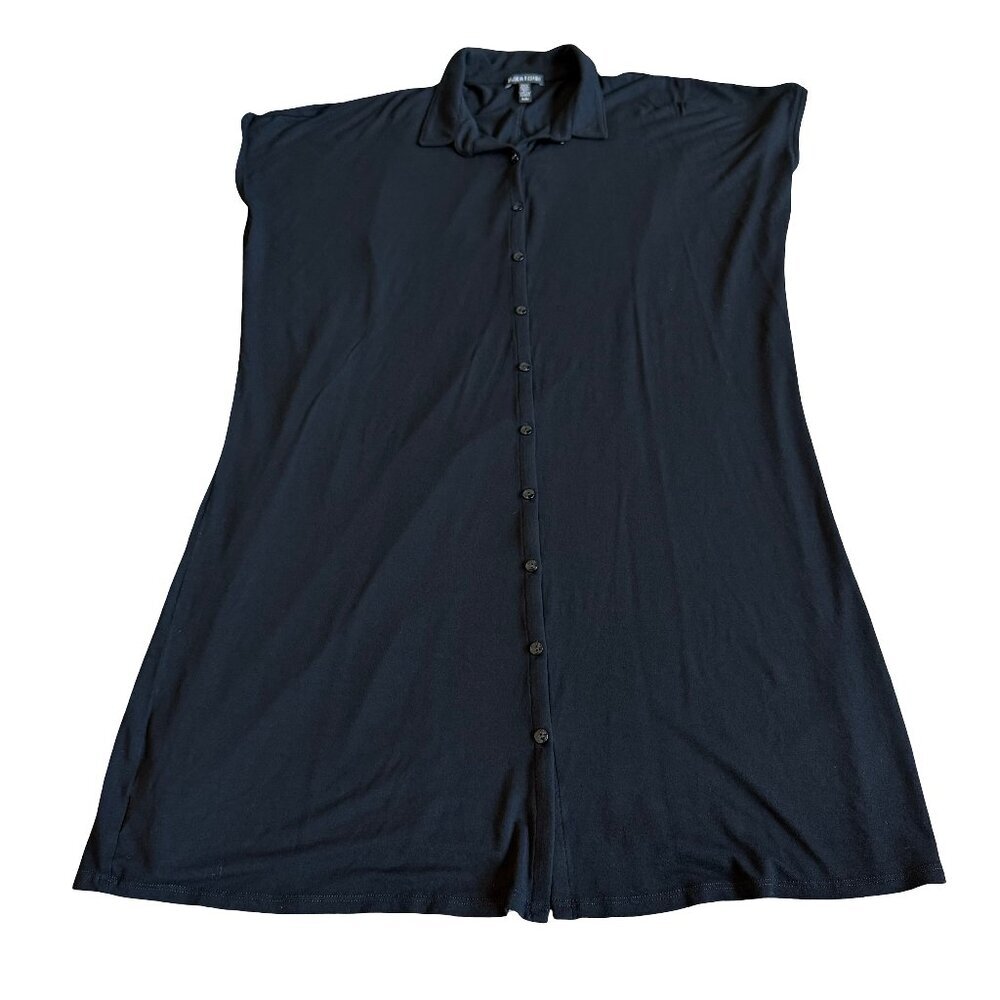 Eileen Fisher Black Button-Front Mini Dress